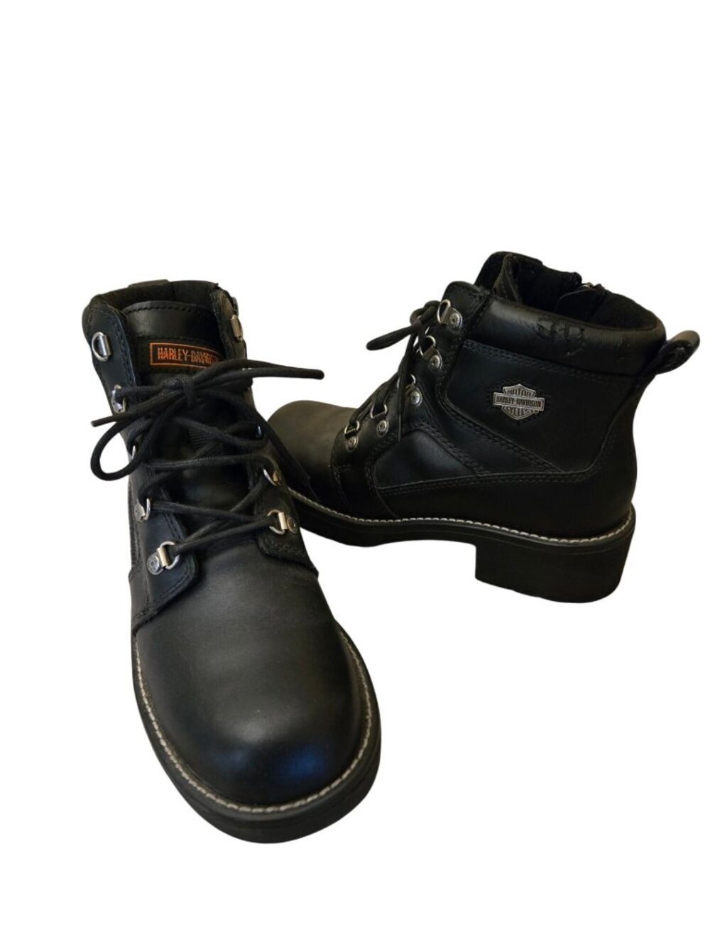 Womens Harley Davidson Black Leather Lace Up Ankle Boots Motorcycle